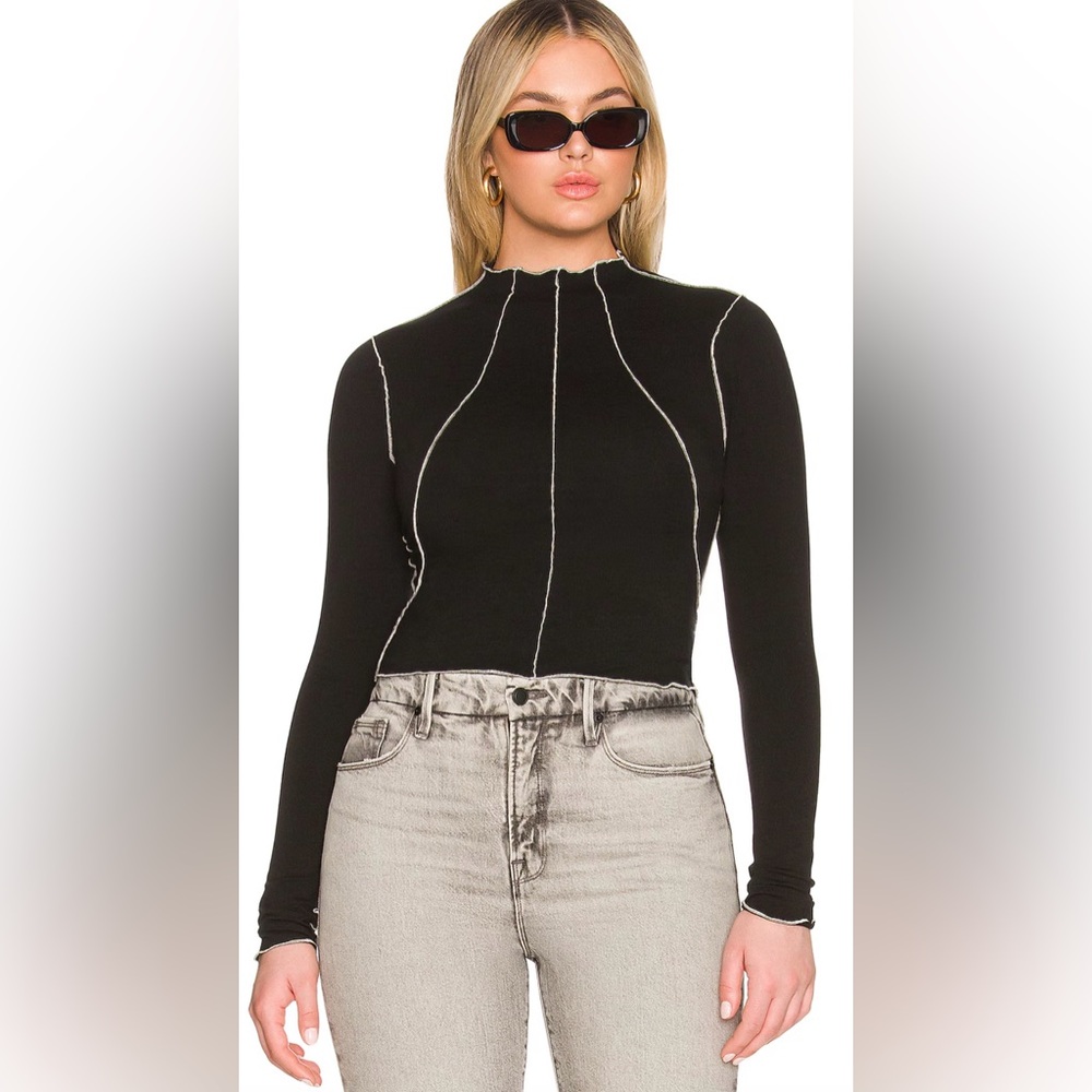 Good American Lettuce Edge Cropped Black Long Sleeve